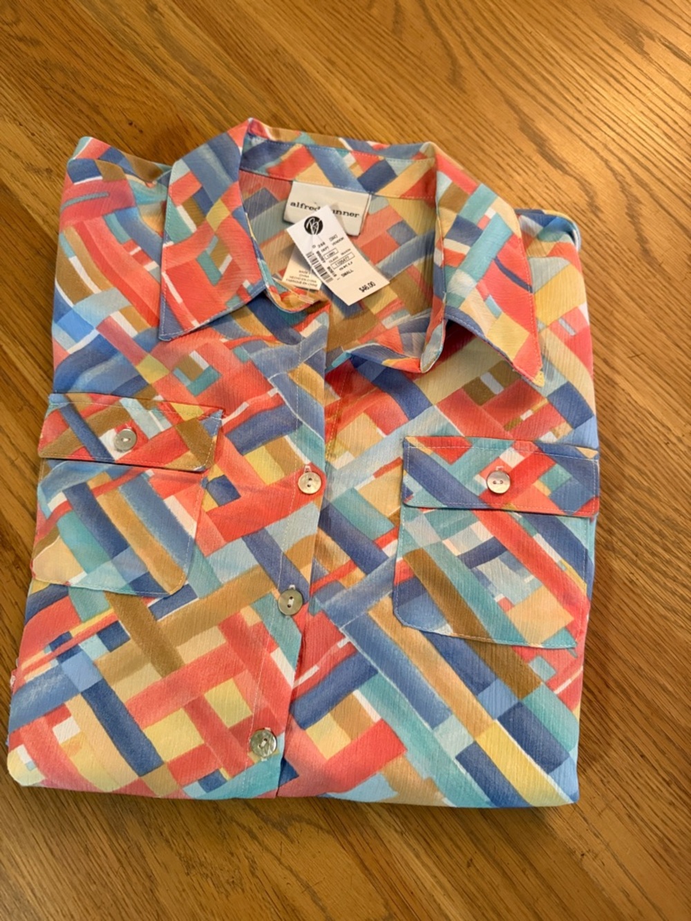 Alfred Dunner Girls Multicolor Geometric Button-Down Shirt - Coral, Blue, Yellow